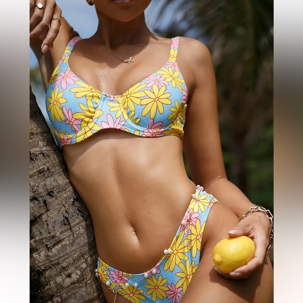 Retro Multi-Colored Floral Bikini Swimwear 2 Pc